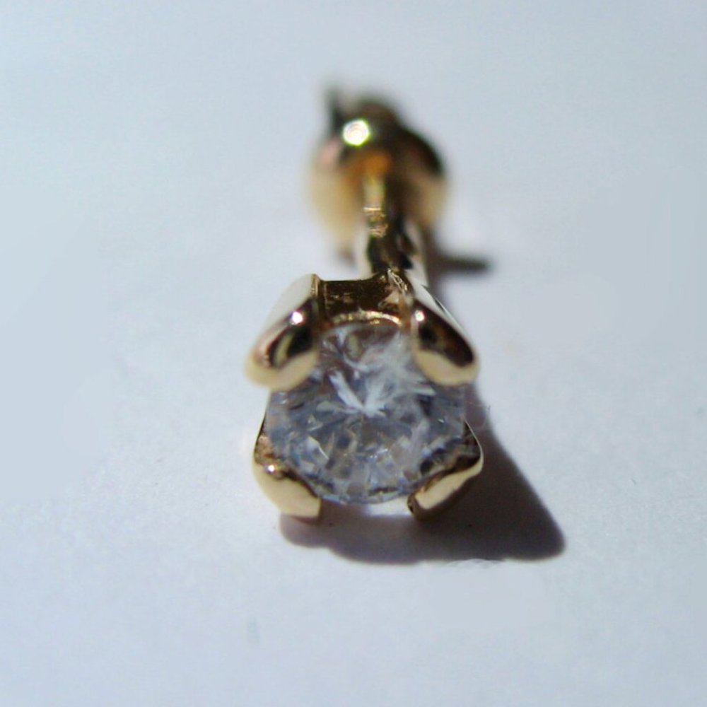 Solid 14K Rose Gold Sparkly Fianite Stud Screw Back Earring